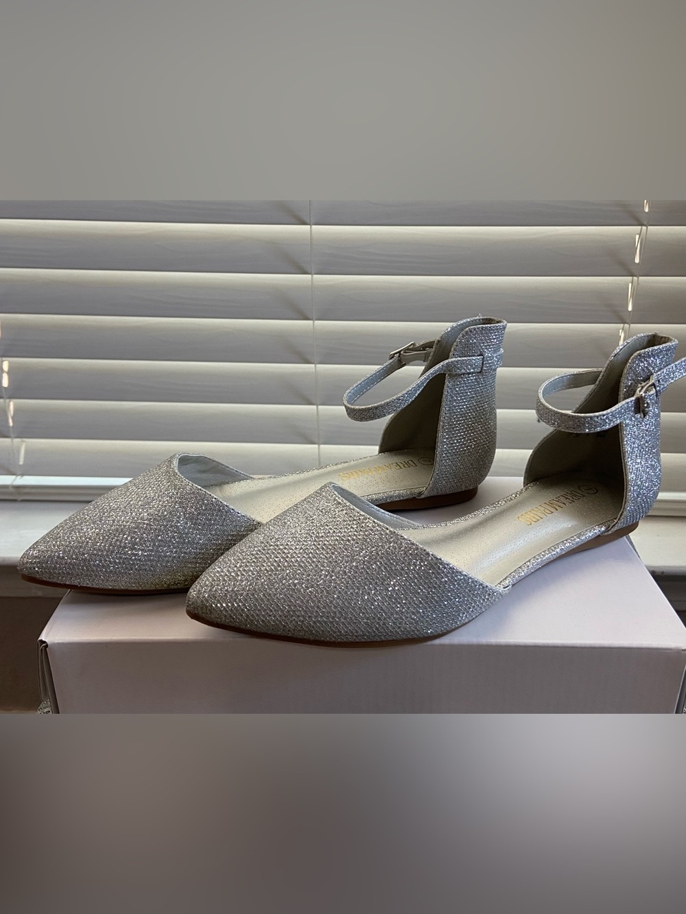 Dream Pairs Glitter Pointed Toe Ankle Strap Flats - Silver